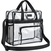 Bagenius Clear Bag for Stadium Use, Clear Bag 12x6x12 with Reinforced Strap, Clear Tote Bag for Sports Concerts Festivals Work - Black